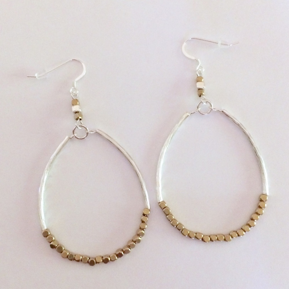 Silver, gold hoop earrings - Picture 2 of 2